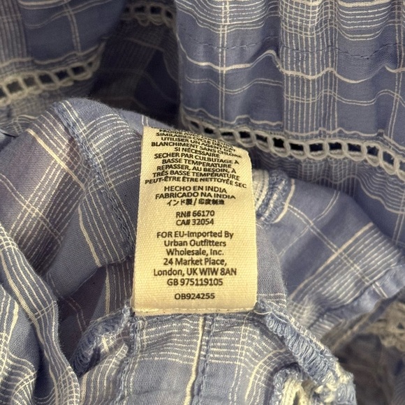 Free People Time Out Lace Tunic Shirt Blouse Chambray Blue White Plaid Medium - Picture 8 of 12